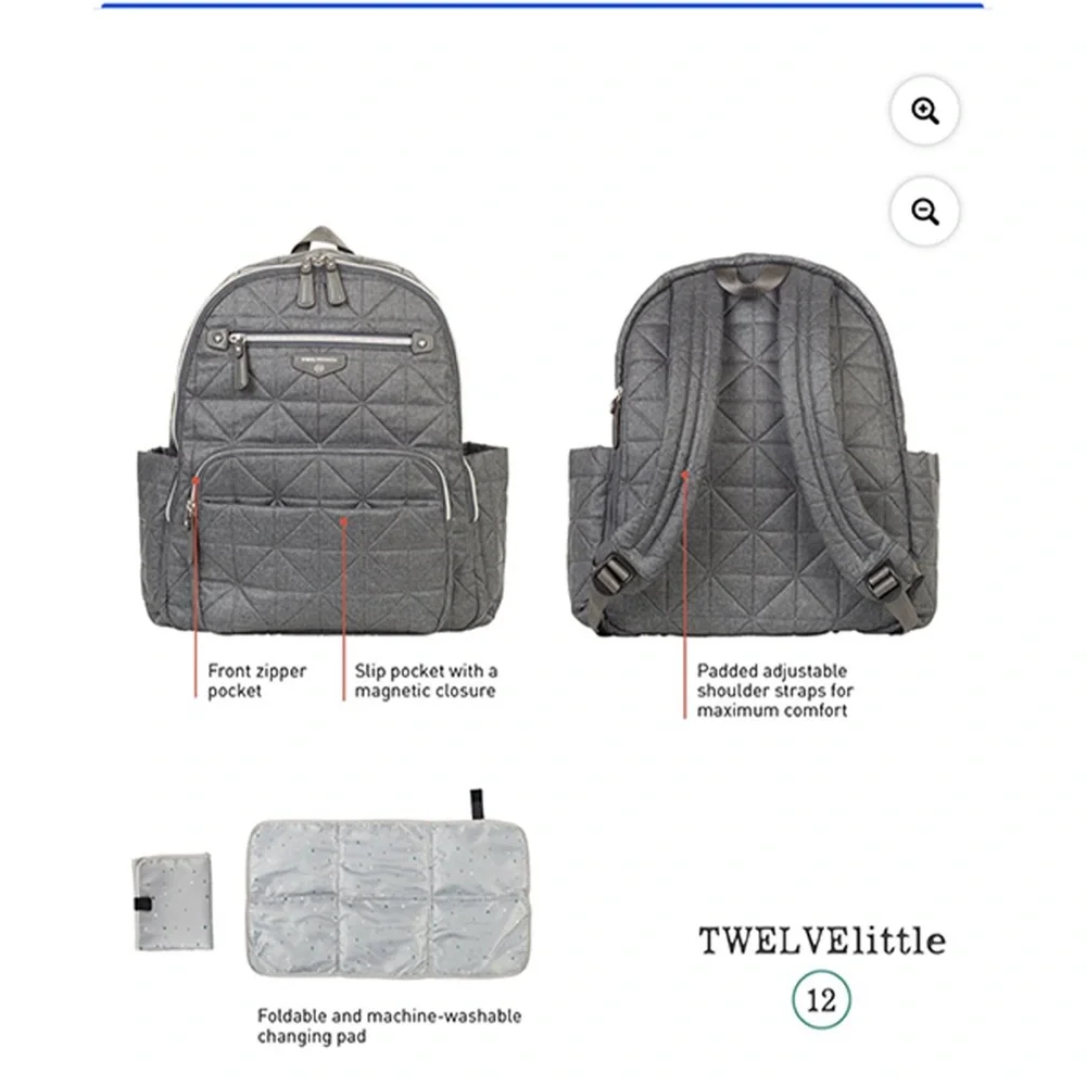 TWELVE little Quilted Gray Companion Diaper Bag Best-Selling Backpack Style NEW